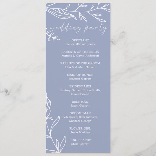 ペリウィンクルフラワーシンプルズ結婚式 プログラム (裏面)