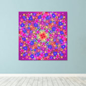 ペリウィンクルブルーとバイオレットの花とハートボホ キャンバスプリント (インサイチュ (ウッドフロア))