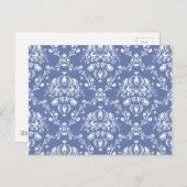ペリウィンクルブルーとホワイトダマスク ポストカード (正面/裏面)