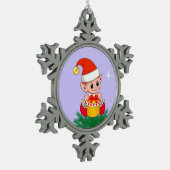 ペリウィンクルブルーの可愛いクリスマス小妖精や小人 スノーフレークピューターオーナメント (左)