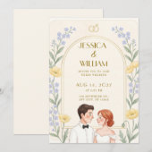 ペリウィンクルブルーの花嫁花婿の結婚式招待状 招待状 (正面/裏面)