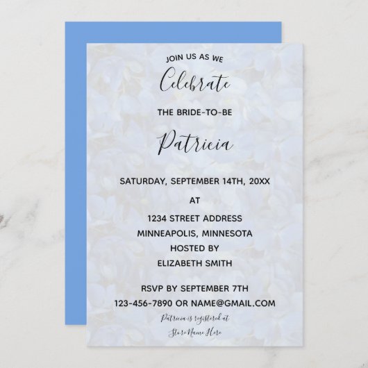 ペリウィンクルブルーアジサイブライダルシャワー 招待状 (正面/裏面)