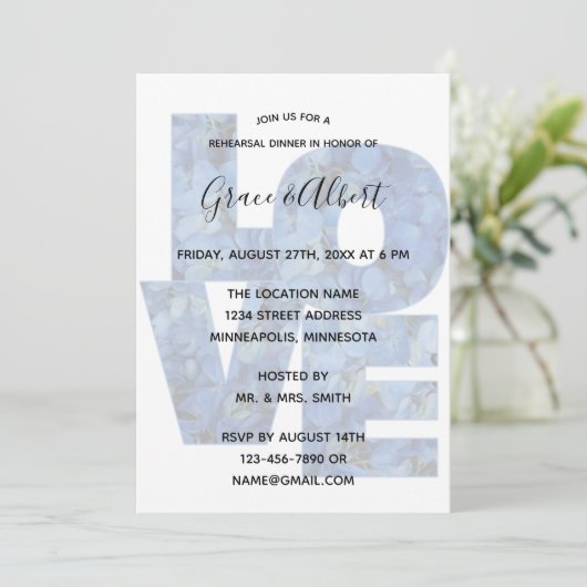 ペリウィンクルブルーアジサイ – ラブリハーサルディナー 招待状 (スタンド正面)