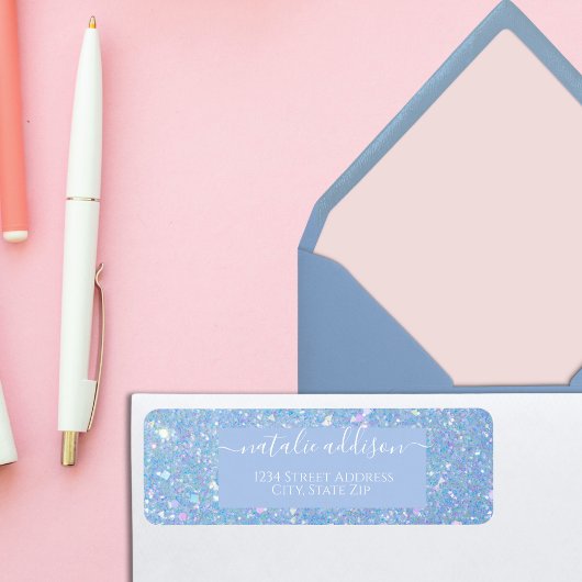 ペリウィンクルブルーグリッター差出人住所ラベル ラベル