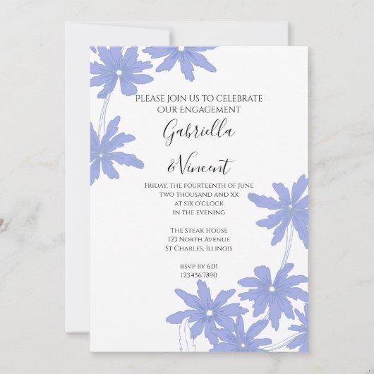 ペリウィンクルブルーデイジー婚約パーティ 招待状 (正面)