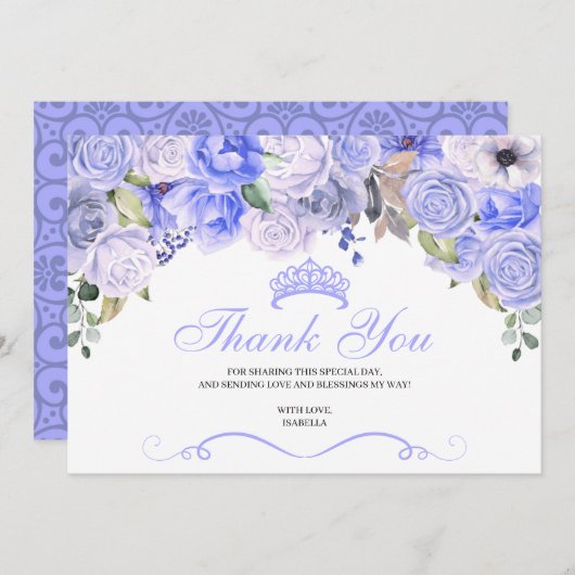 ペリウィンクルブルーフローラキンセアニェラありがとう サンキューカード (正面/裏面)