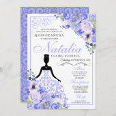 ペリウィンクルブルーフローラキンセアニェラ誕生日 招待状 (正面/裏面)