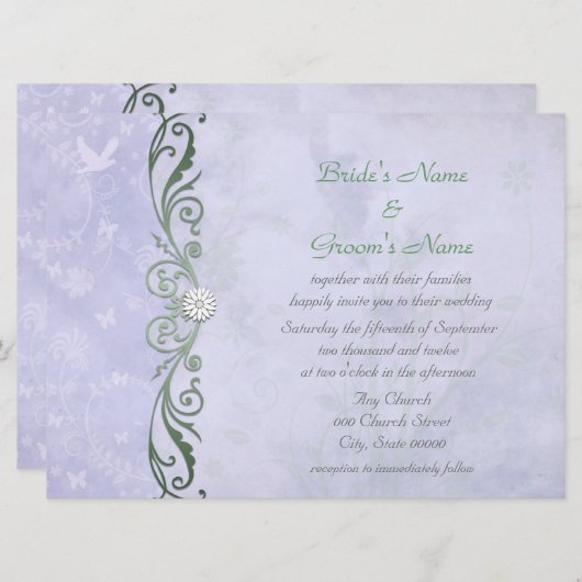 ペリウィンクルブルーフローラ春の結婚式 招待状 (正面/裏面)