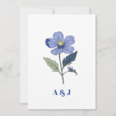 ペリウィンクルブルーフローラ様式化結婚花 招待状 (裏面)