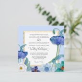 ペリウィンクルブルーホワイトウォーターカラーフローラポピーリーフ 招待状 (スタンド正面)