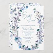 ペリウィンクルブルーボホワイルドフラワーブライダルシャワー 招待状 (正面/裏面)