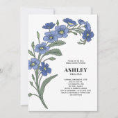 ペリウィンクルブルーモダンフローラブライダルシャワー 招待状 (正面)
