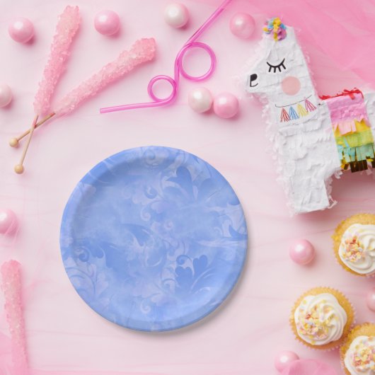 ペリウィンクルブルー抽象芸術の羽のパターン ペーパープレート (パーティー)