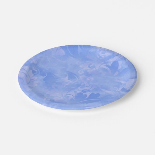 ペリウィンクルブルー抽象芸術の羽のパターン ペーパープレート (アングル)