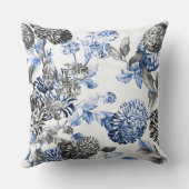 ペリウィンクルブルー白黒植物学フローラトイル クッション (裏面)