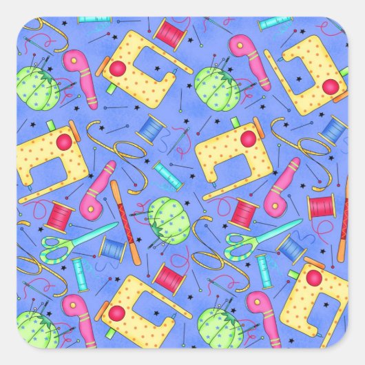 ペリウィンクルブルー裁縫概念ステッカー スクエアシール (正面)