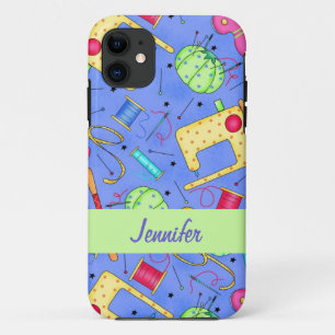 ペリウィンクルブルー裁縫概念名パーソナライズされた iPhone 11 ケース