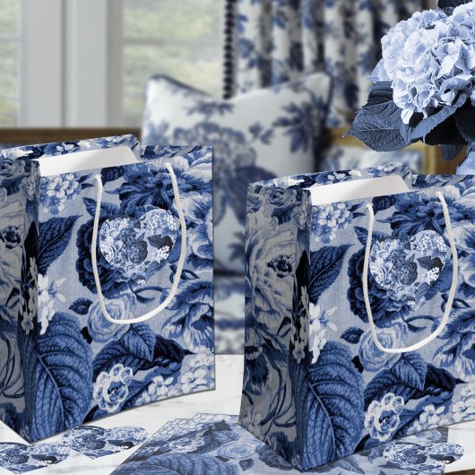 ペリウィンクルブルー&ホワイトヴィンテージ植物学フローラ スモールペーパーバッグ