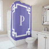 ペリウィンクルホワイトギリシャ語鍵はっきりしたモノグラ縁どム シャワーカーテン (インサイチュ)
