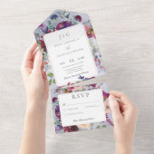 ペリウィンクルマルーン&赤面素朴フローラノディナー オールインワン招待状 (貼ってはがせる)
