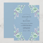 ペリウィンクルミントの葉ユーカリの結婚式 招待状 (正面/裏面)