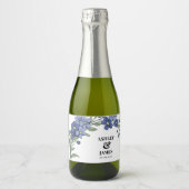 ペリウィンクルモダンブルー結婚フローラ スパークリングワインラベル (正面)