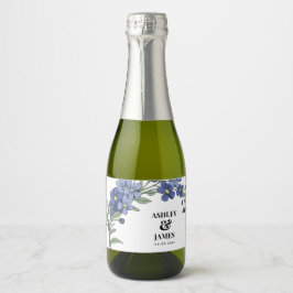 ペリウィンクルモダンブルー結婚フローラ スパークリングワインラベル
