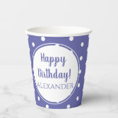 ペリウィンクルモダン水玉模様名ハッピーバースデー 紙コップ (正面)