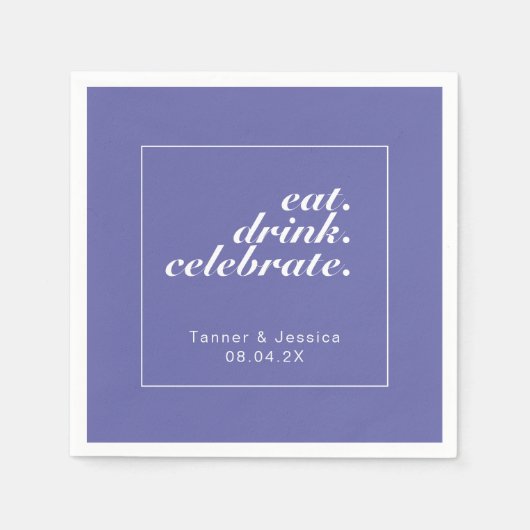 ペリウィンクルモダン&ホワイト結婚ミニマル紙 スタンダードカクテルナプキン (正面)