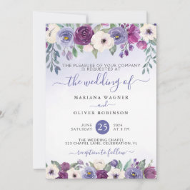 ペリウィンクル明るい赤紫色赤面水彩フローラ結婚ズ 招待状