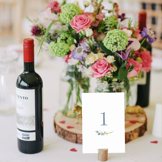 ペリウィンクル水彩フローラステムテーブルカード テーブルナンバー