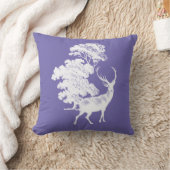 ペリウィンクル素朴ブルーの白い鹿のシルエット クッション (ブランケット)