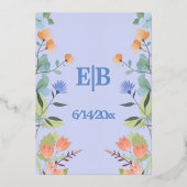 ペリウィンクル色の花柄 箔招待状 (裏面)