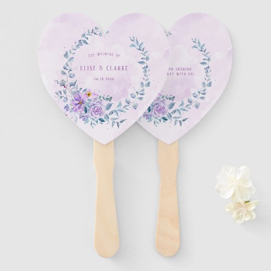 ペリウィンクル薄紫牡丹結婚リースのカスタム ハンドファン (正面&裏面)