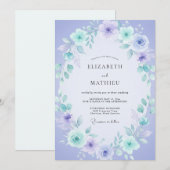ペリウィンクル+ティール 葉 エウカリの結婚式 招待状 (正面/裏面)