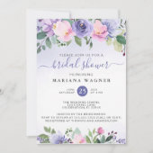 ペリウィンクル パープル ピンク フラワーブライダルシャワー招待状 招待状 (正面)