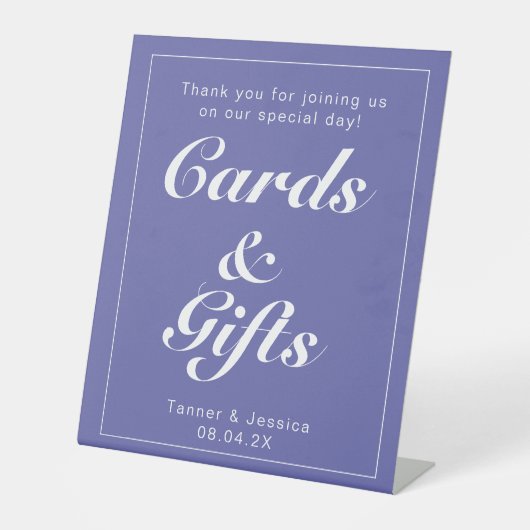 ペリウィンクル&ホワイトミニマモダンリストギフトテーブル 台座サイン (正面)