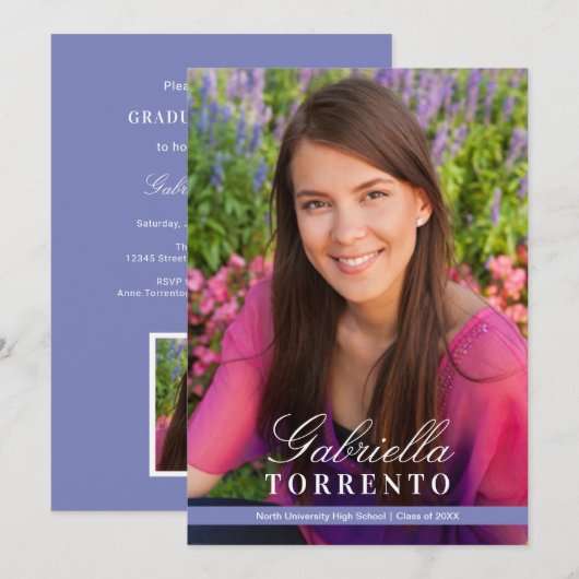 ペリエレガントンクルカスタム写真卒業パーティー 招待状 (正面/裏面)