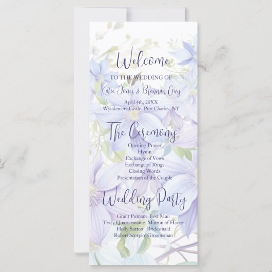 ペリエレガントンクルクレマティス結婚式 プログラム (正面)