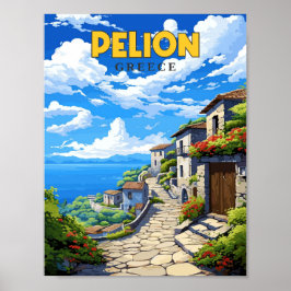 ペリオンギリシャのヴィンテージ旅行イラストレーション ポスター