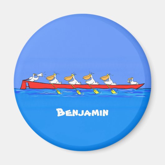 ペリカンおもしろいローイングチーム漫画イラストレーション マグネット (正面)