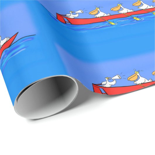 ペリカンおもしろいローイングチーム漫画イラストレーション ラッピングペーパー (ロールコーナー)