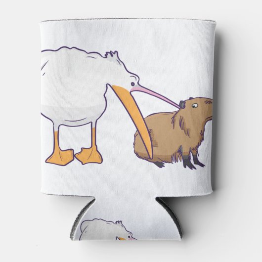 ペリカンがキャピバ食べラの可愛いおもしろいかわいい 缶クーラー (正面)