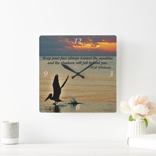 ペリカンが夕日に離陸する湾岸海岸フロリダ スクエア壁時計 (ホーム)