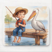 ペリカンと釣りをする少年 マウスパッド (正面)