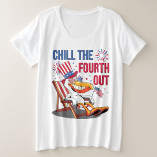 ペリカンのパトリオティック・コミックTシャツ 四番目の独立記念日をのんびり過ごそう プラスサイズTシャツ