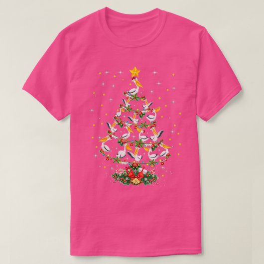 ペリカンの恋人のクリスマスにマッチするペリカンクリスマスツリー Tシャツ (デザイン正面)