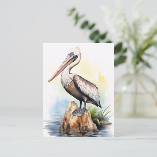 ペリカンの水色イラストレーション ポストカード (スタンド正面)