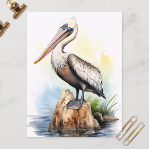 ペリカンの水色イラストレーション ポストカード