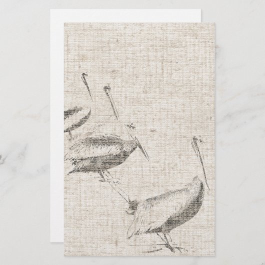 ペリカンの鳥の麻布の文房具 便箋 (正面/裏面)
